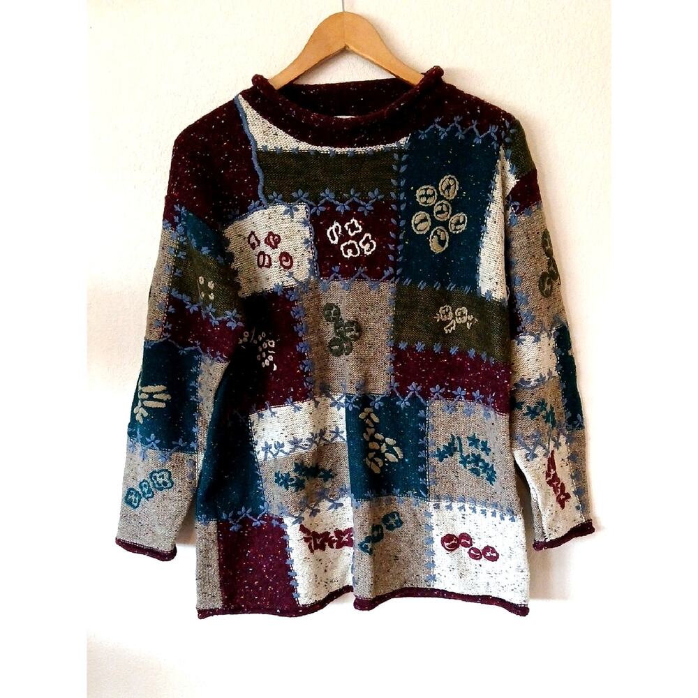 Vintage IVY wool Blend Colorblock Patchwork Fall Sweater